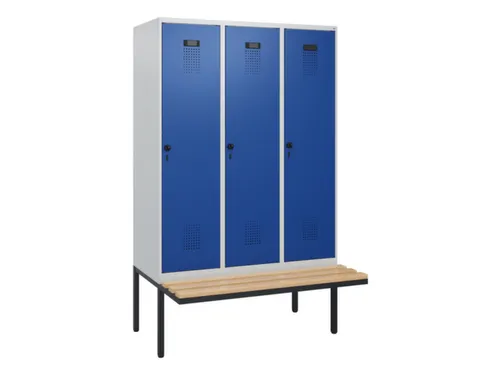 locker met bank,HxBxD 1950x1200x815mm,3vak,vak B 400mm,draaigrendel