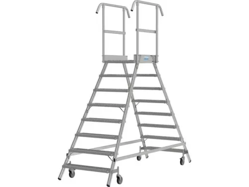 bordestrap,verrijdbaar,bordes H 1,95m,2x8treden m. R13-laag,aluminium