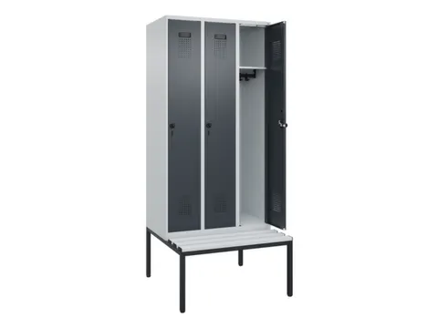 locker met bank,HxBxD 2120x900x815mm,3vak,vak B 300mm,draaigrendel