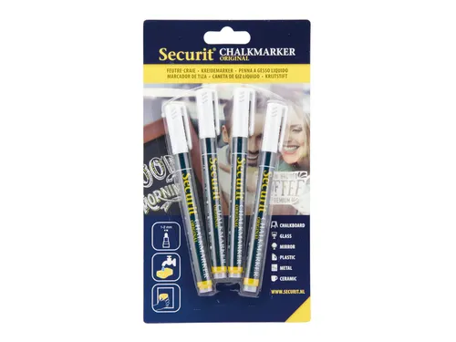 Krijtstift Securit SMA-100 rond wit 1-2mm blister à 4 stuks