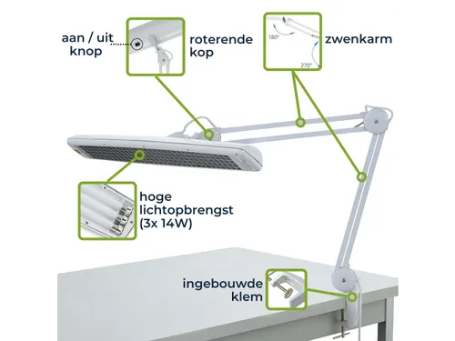Verstelbare bureaulamp Led 3x14W Wit