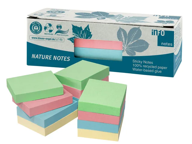 Info nature notes ass couleur 50x40mm, 12 blocs de 100 flles