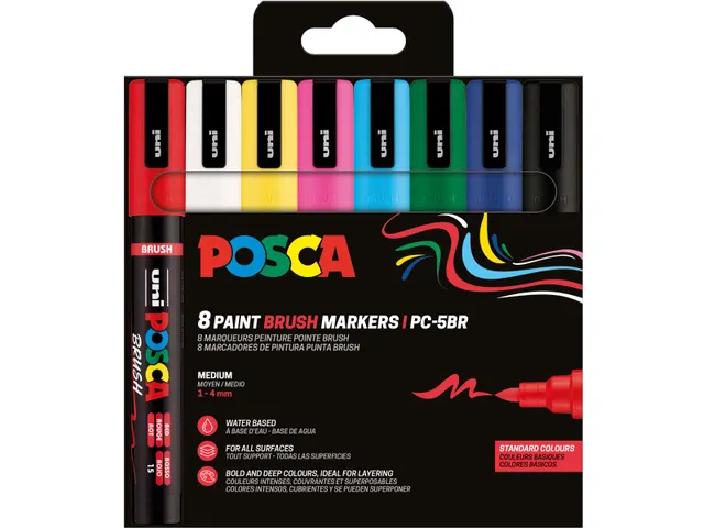 Uni Posca paintmarker PC-5BR Brush 8 stuks