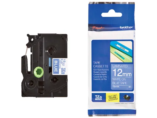 Labeltape Brother P-touch TZe-535 standaard 12mm wit op blauw