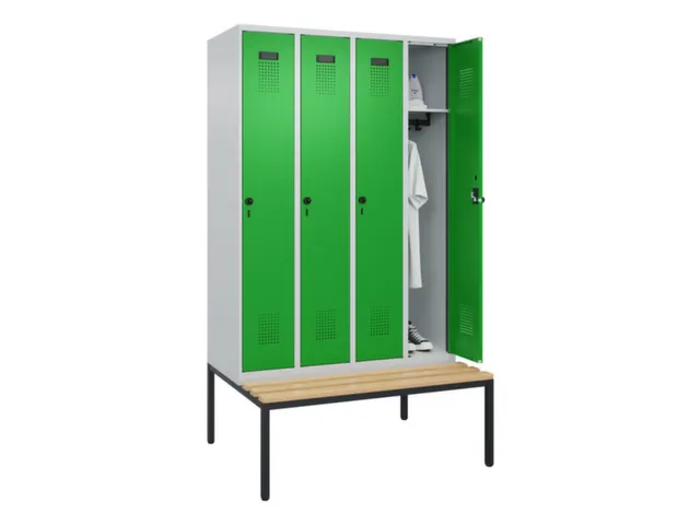 locker met bank,HxBxD 2120x1200x815mm,4vak,vak B 300mm,draaigrendel
