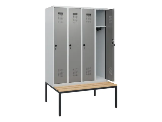 locker met bank,HxBxD 1950x1200x815mm,4vak,vak B 300mm,draaigrendel