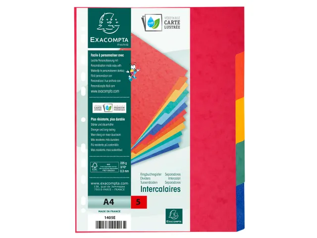 Tabbladen glanskarton 225g 5-delig A4 Assorti