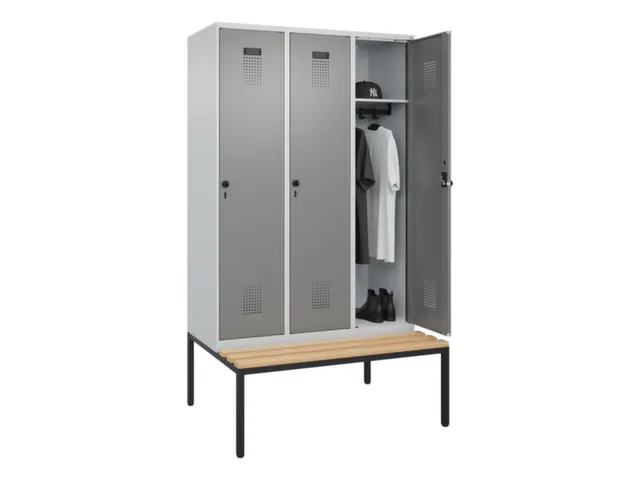 locker met bank,HxBxD 2120x1200x815mm,3vak,vak B 400mm,draaigrendel