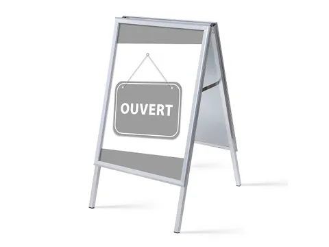 Stoepbord A1 complete set met print "OUVERT" Grijs