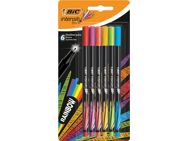 fineliner Intensity 0.4mm, blister met 6 stuks assorti regenboog