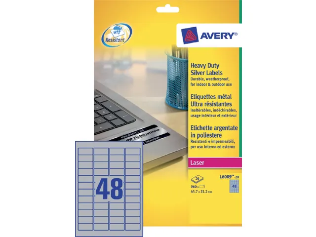 Inventaris Etiket Avery L6009-20 45.7x21.2mm Zilver 960 stuks