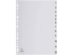 tabbladen numeriek voor A4 uit PP grijs 12 tabs