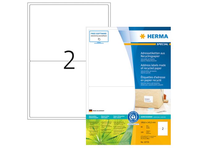 Etiket HERMA recycling 10735 199.6x143.5mm 160stuks wit | EtiketWinkel.nl