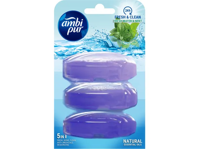 Ambi Pur Toiletblok Navulling Fris Water en Mint 3x55ml doos 6 stuks