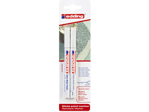 Viltstift edding 780 lakmarker rond 0.8mm blister à 2 stuks wit