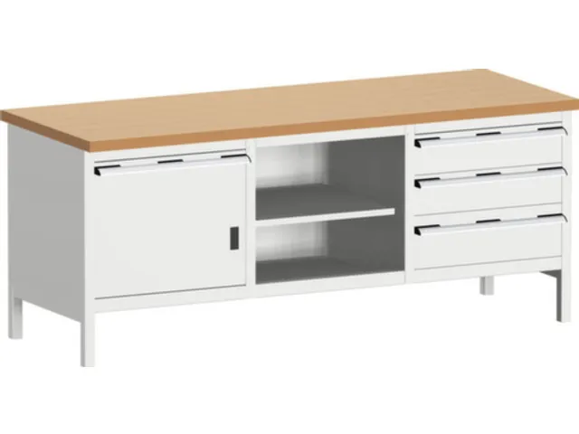 bloc établi HxlxP 840x2000x750mm plateau hêtre rouge force 1200kg