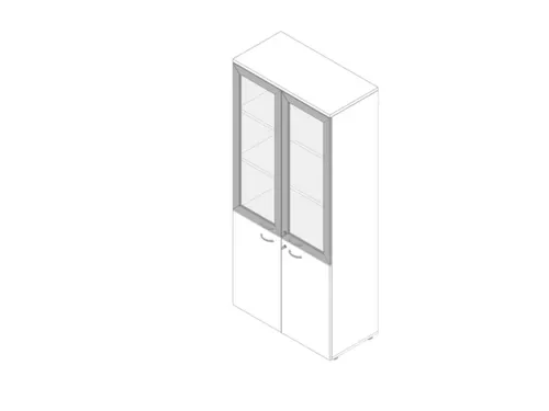 Vitrinekast 2000X900X450Mm Glazen Deuren 4Xhouten Vloer Romp Wit