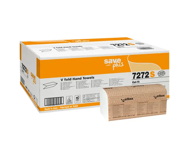 Handdoek Celtex Save V-vouw 2-laags wit doos 15 pak a 200 vel 21,5 x 2