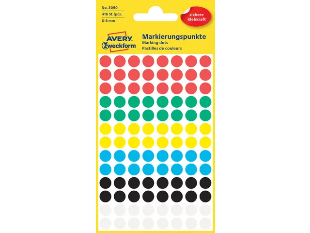 Etiquette Avery Zweckform 3090 Rond 8mm Assorti 416 Pcs