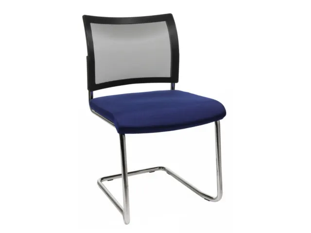 Chaise visiteur Assise bleu Dossier maille Noir Cadre traineau