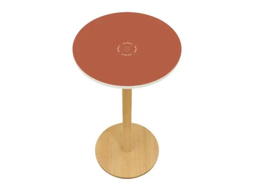 statafel,HxØ 1100x600mm,rond,schotelvoet natuur,blad rood