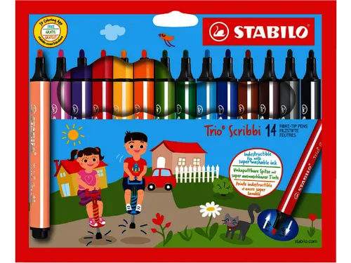 Viltstift STABILO Trio Scribbi 368/14 assorti etui à 14 stuks