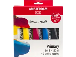 Acrylverf Primair 120 Ml, 5 Tubes + 3 Tuiten