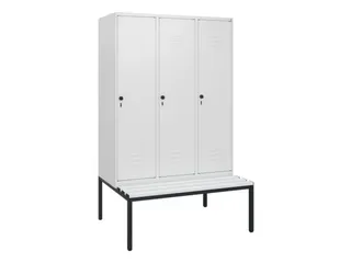 locker met bank,HxBxD 1950x1200x815mm,3vak,vak B 400mm,draaigrendel - 1