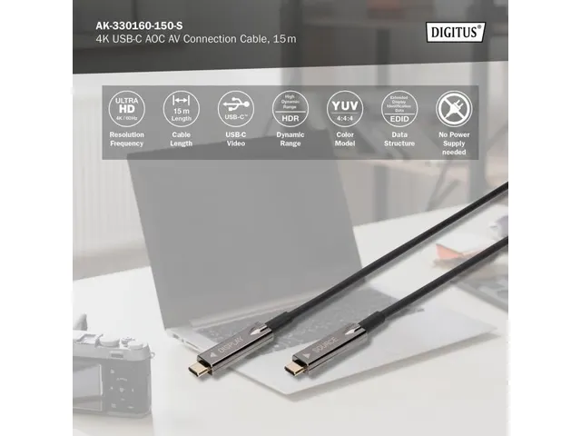 HDMI AOC hybride glasvezelkabel type USB C-USB C St/St 15m UHD 4 Zwart