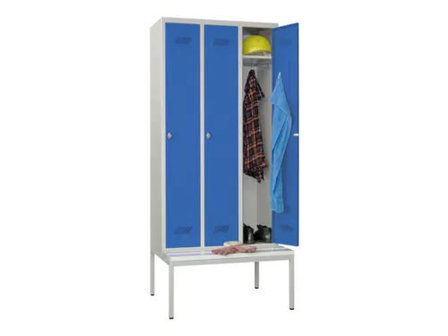 locker met bank,HxBxD 2150x900x500mm,3vak,RAL7035,front RAL5010