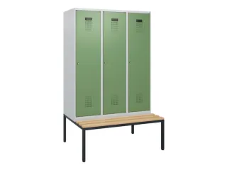 locker met bank,HxBxD 1950x1200x815mm,3vak,vak B 400mm,cilinderslot - 2