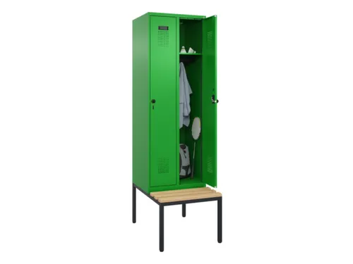 locker met bank,HxBxD 2120x600x815mm,2vak,vak B 300mm,draaigrendel