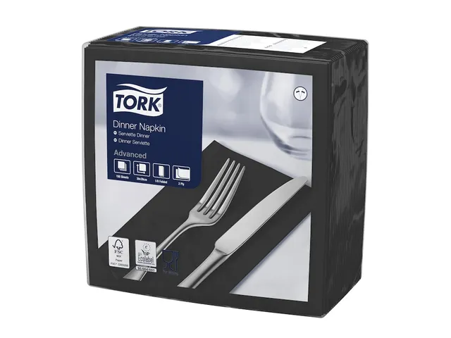 Tork 470404 Dinnerservet 2-laags Advanced 1/8 vouw Zwart 12x150 stuks