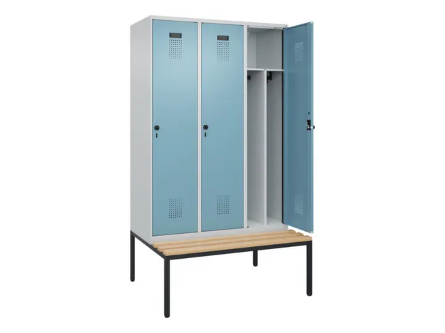 locker met bank,voor scheiding van kleding,HxBxD 2120x1200x815mm,3vak