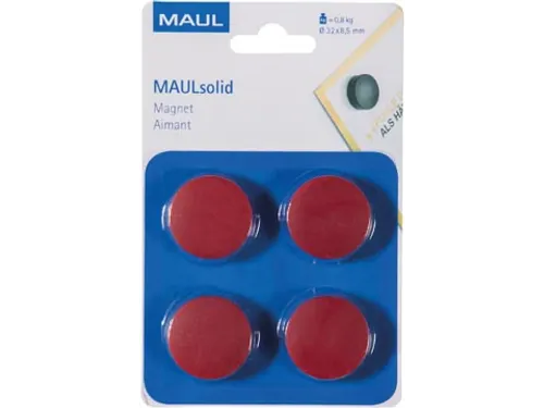 Magneet Maulsolid, Diameter 32 Mm, Rood, Blister Van 4 Stuks