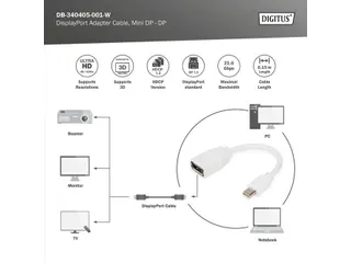 DisplayPort-adapterkabel type mini DP DP Male/Female 0,15m UHD 4K Wit - 3