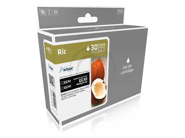 As46141 Astar Ricoh Gc41 Sg Inkt Zwart Xxl Rebuilt 2X3750Pagina's Chip