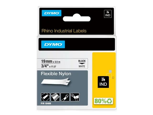 Labeltape Dymo Rhino 18489 Nylon 19mmx3.5m Zwart Op Wit