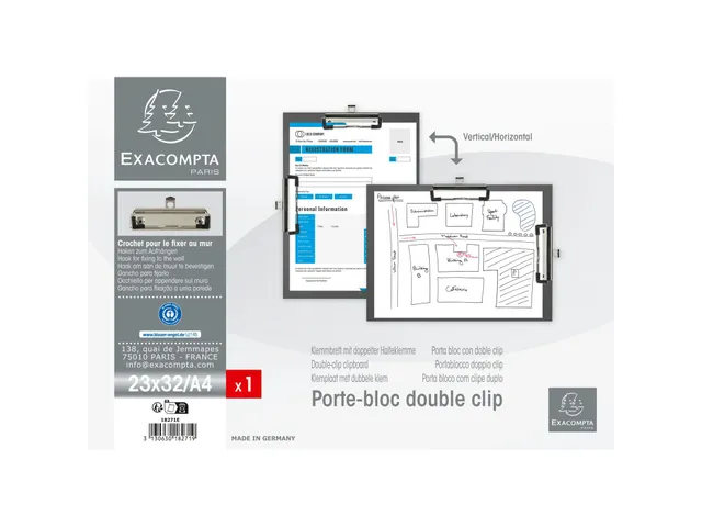 Klemplaat dubbel papier uit 4 zwart