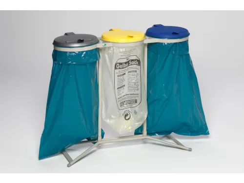 Afvalverzamelaar 120 Liter 3Voudig Staander Deksel Geel/blauw/zilver