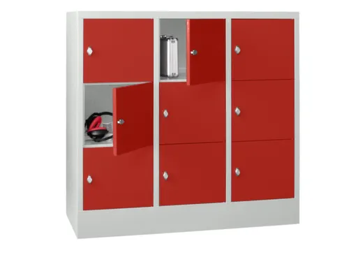 lockerkast,HxBxD 1187x1200x500mm,3x3vakken,RAL7035,front RAL3000