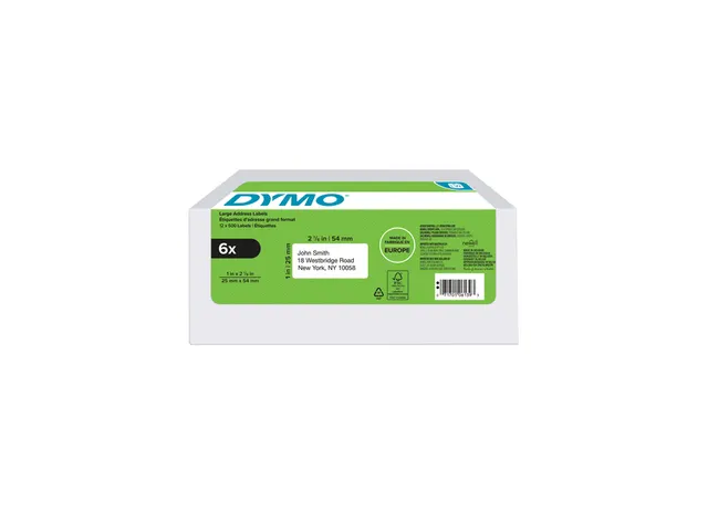 Etiket Dymo 2177564 Adressering 25x54mm 6 rollen á 500 stuks wit