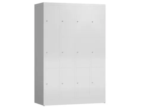 Lockerkast 1800x1185x500mm 4x3 vakken cilinderslot, sokkel, RAL7035