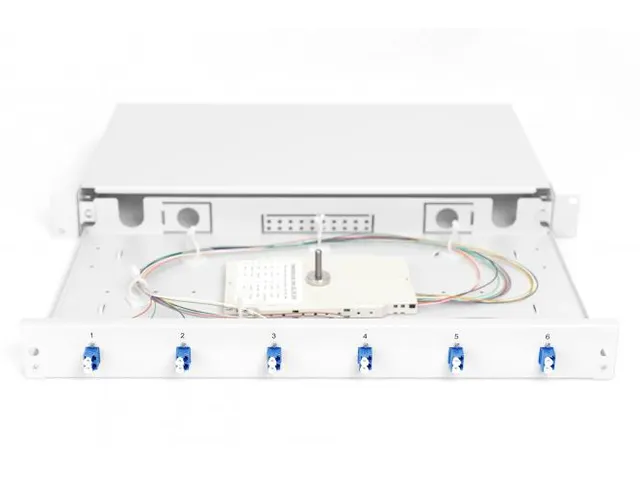 LWL-splicebox 1U uitgerust 6x LC DX OS2 inclusief splicecassette