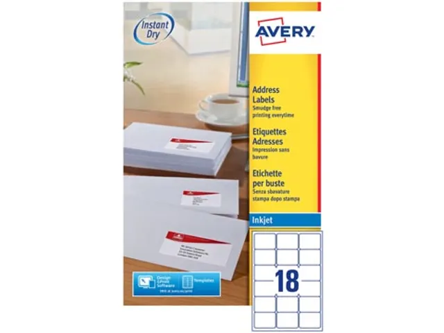 Adresetiket Avery J8161-25 63.5x46.6mm Inkjet Wit 450 stuks