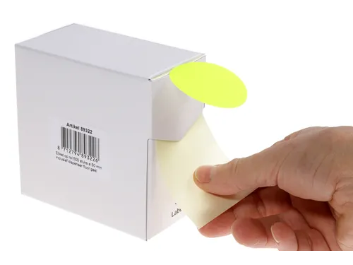 Etiketten Op Rol 50mm Fluor Geel Met Dispenser 500 Stuks