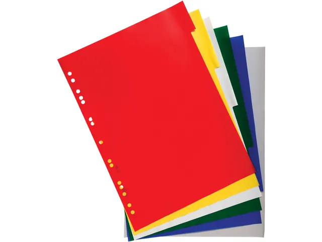 intercalaires pour ft A4, en PP 12/100e, 6 onglets, couleurs assorties