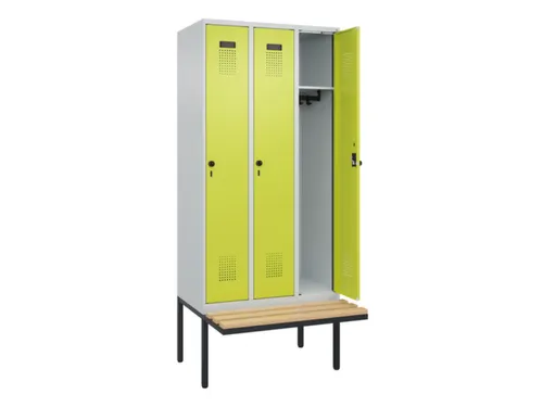 locker met bank,HxBxD 2120x900x815mm,3vak,vak B 300mm,draaigrendel