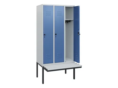 locker met bank,HxBxD 1950x900x815mm,3vak,vak B 300mm,draaigrendel