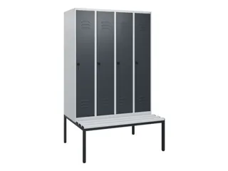 locker met bank,HxBxD 1950x1200x815mm,4vak,vak B 300mm,draaigrendel - 1
